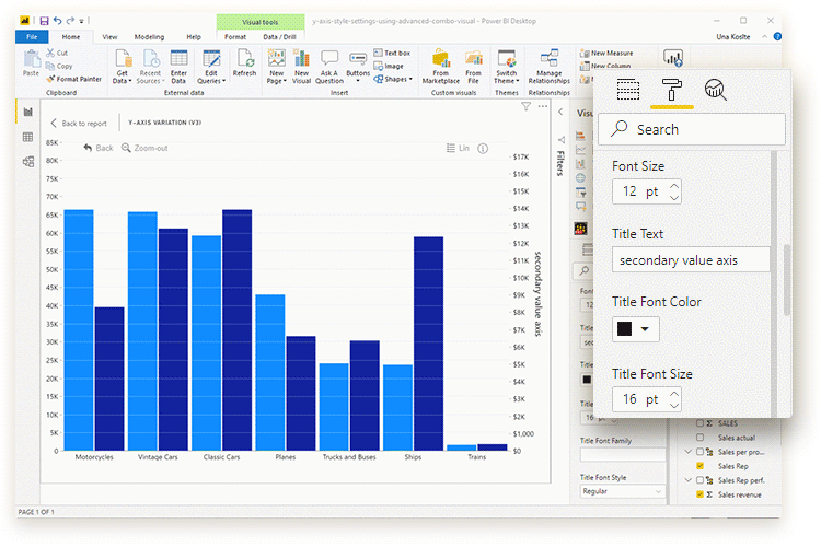 Combo: Secondary Y-Axis Title Font Color Secondary Y-Axis title font color