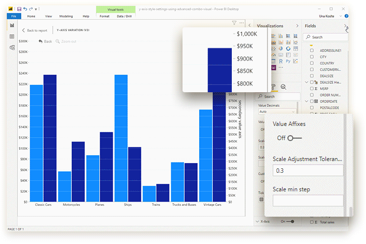 Combo: Secondary Y-Axis Value Suffix Secondary Y-Axis value suffix