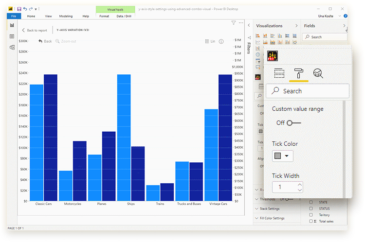 Combo: Secondary Y-Axis Tick Color Secondary Y-Axis tick color
